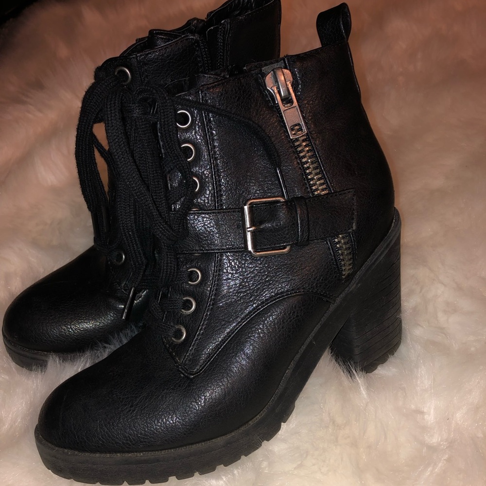 Chunky lace up moto booties